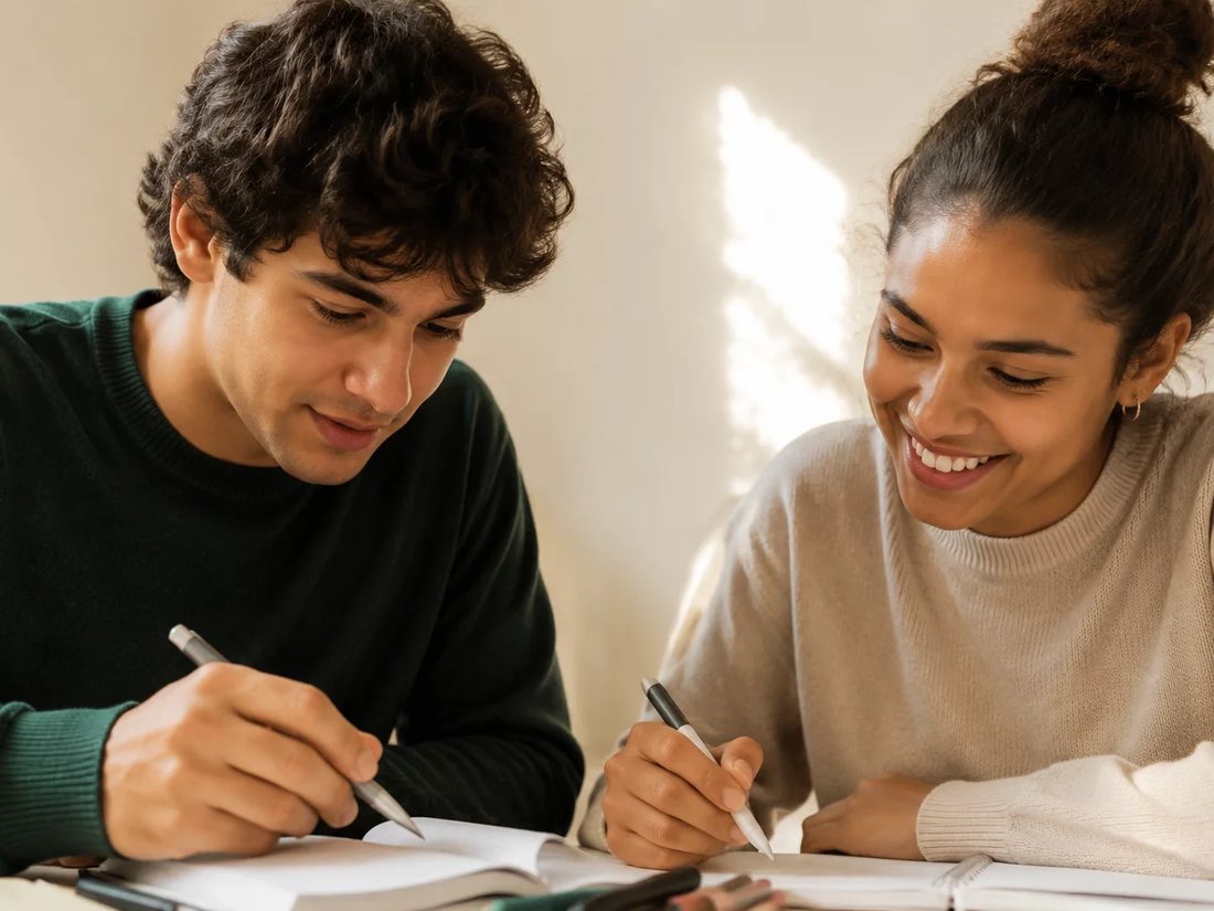 Mesa vista de cima com o esquema de um raciocínio rabiscado no papel